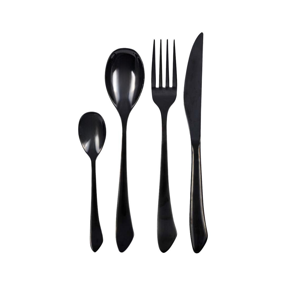 Black cutlery set, stainless steel, 24 pieces