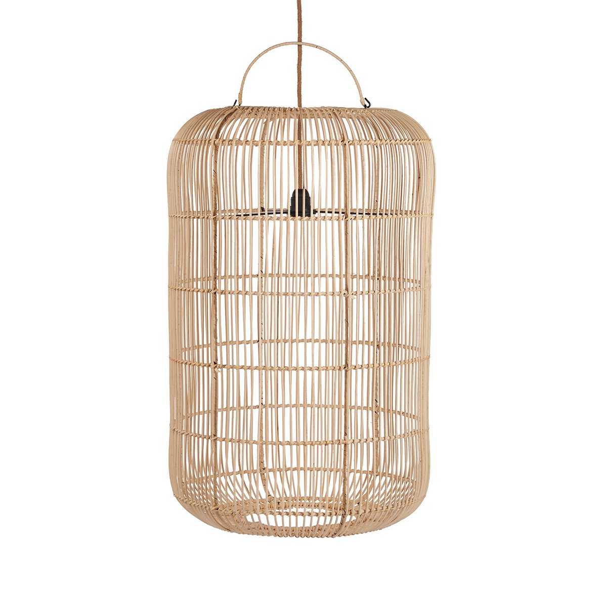 Rattan Bozelo cylinder pendant light, large – 50 cm wide