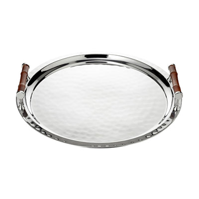 Bamboo round tray Ø47 cm, nickel-plated rim