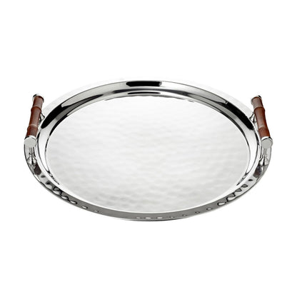 Bamboo round tray Ø47 cm, nickel-plated rim