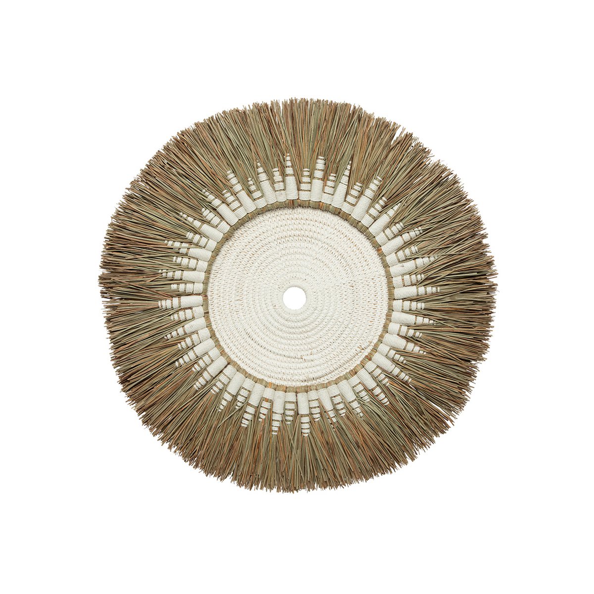 Raffia macramé wall circle 60 cm - beige and white