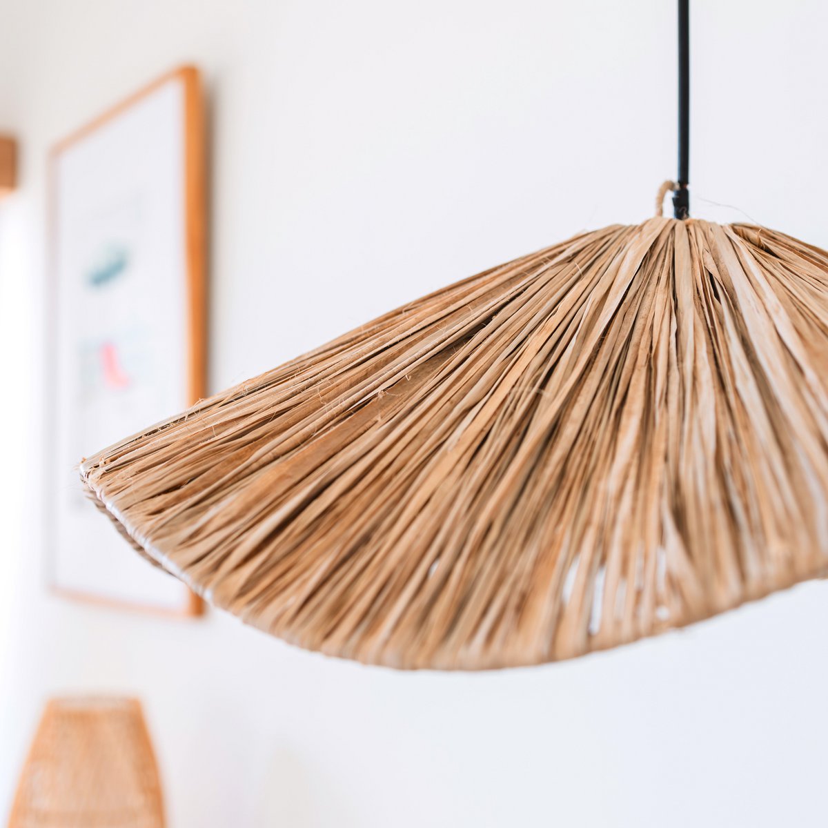 Seegras Pendelleuchte Ø 53 cm – breiter, flacher Schirm, beige und grün