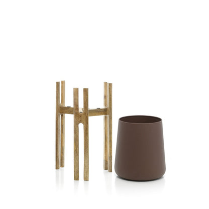 Betonpotte med træ - naturlig brun - M