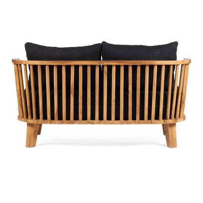 Teakholz Zweisitzer-Sofa, beige & schwarz - 140cm