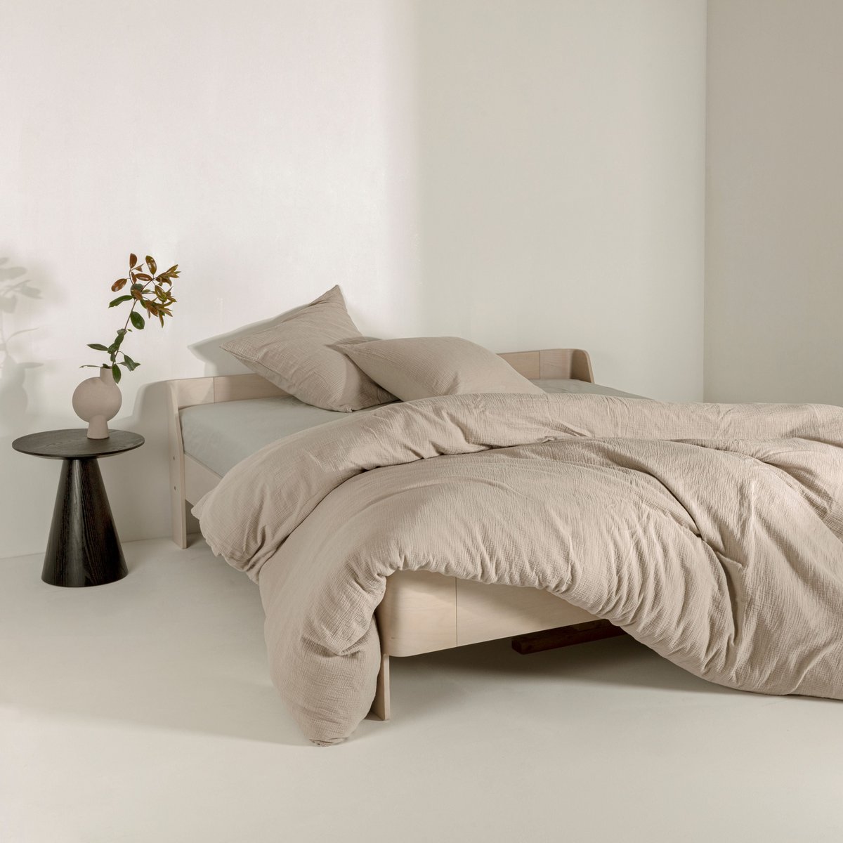Cotton muslin duvet cover - beige crinkle