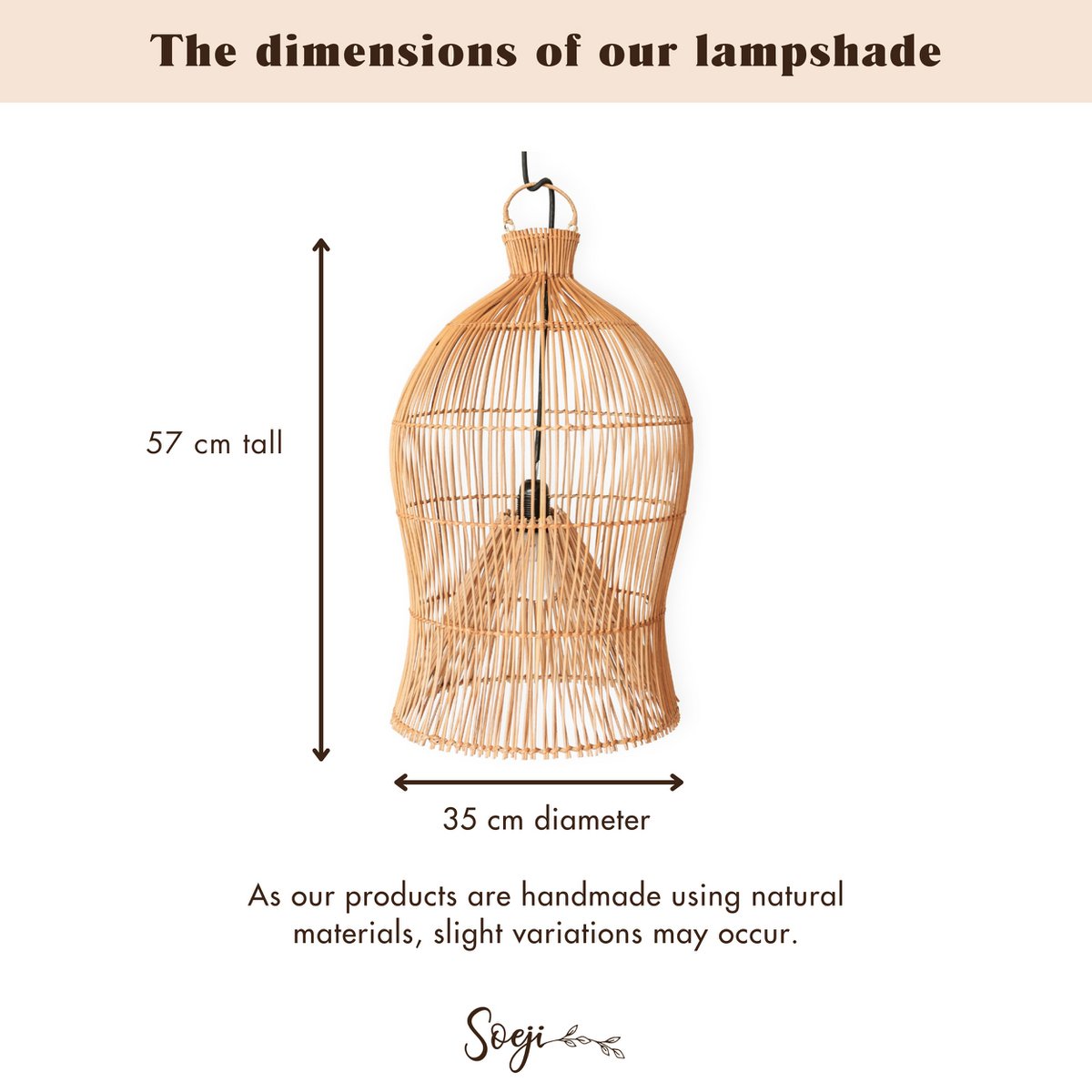 Rattan pendellampeskærm MAHARA – Ø 35 cm