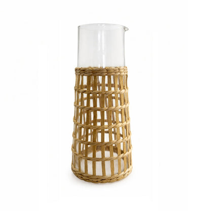 Karaffe aus Glas und Rattan 28 cm – transparent mit braunem Detail