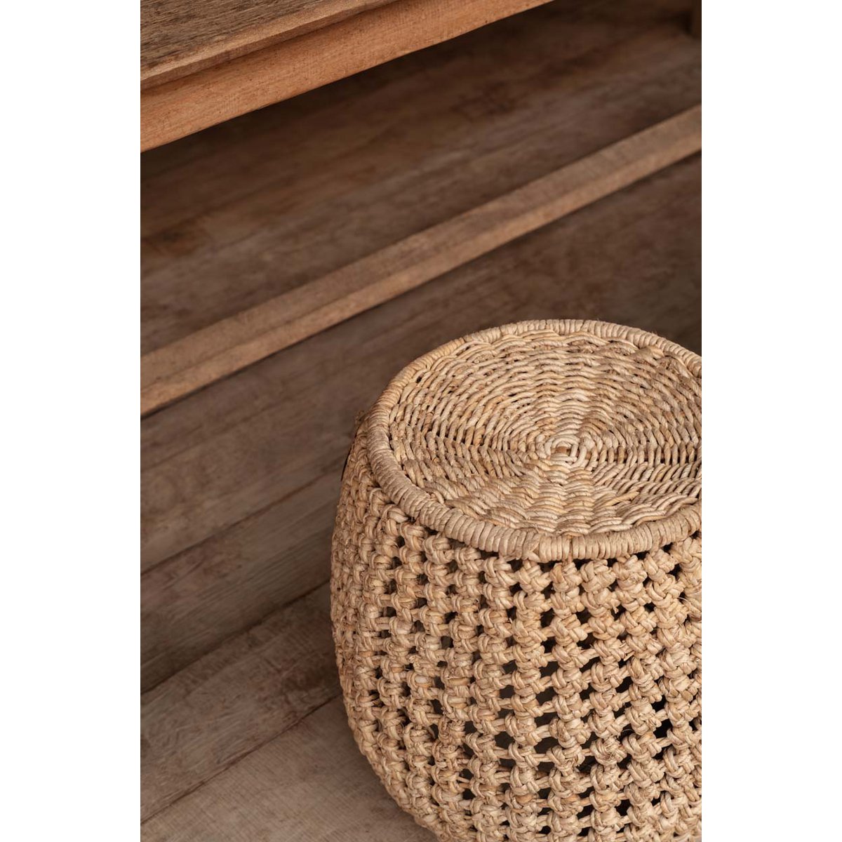 Palm leaf barrel stool, 49 × 45 cm - Natural