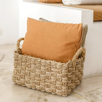 Rectangular seagrass shelf basket 40×30 cm - beige, M