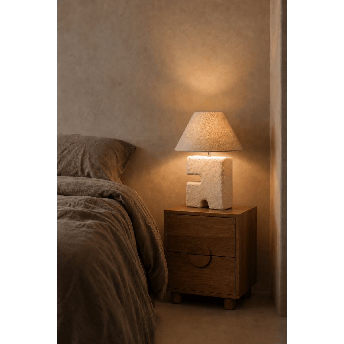 Papier-mâché table lamp, white, medium - handmade