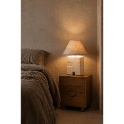 Papier-mâché table lamp, white, medium - handmade