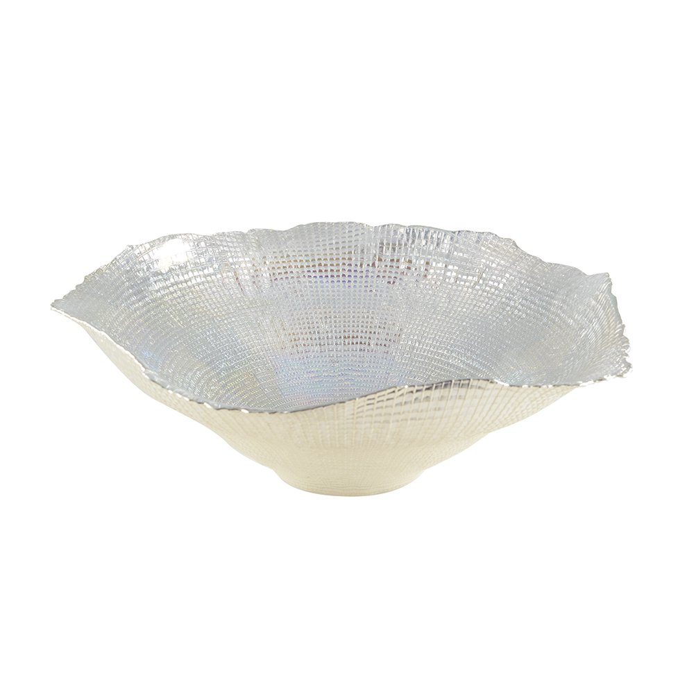 Stor sølvfarvet glasskål 45cm - Corolle