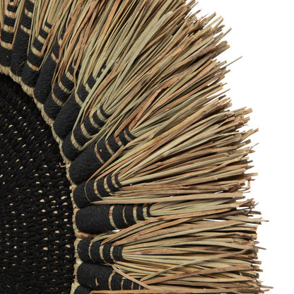Raffia macramé wall circle – black and natural