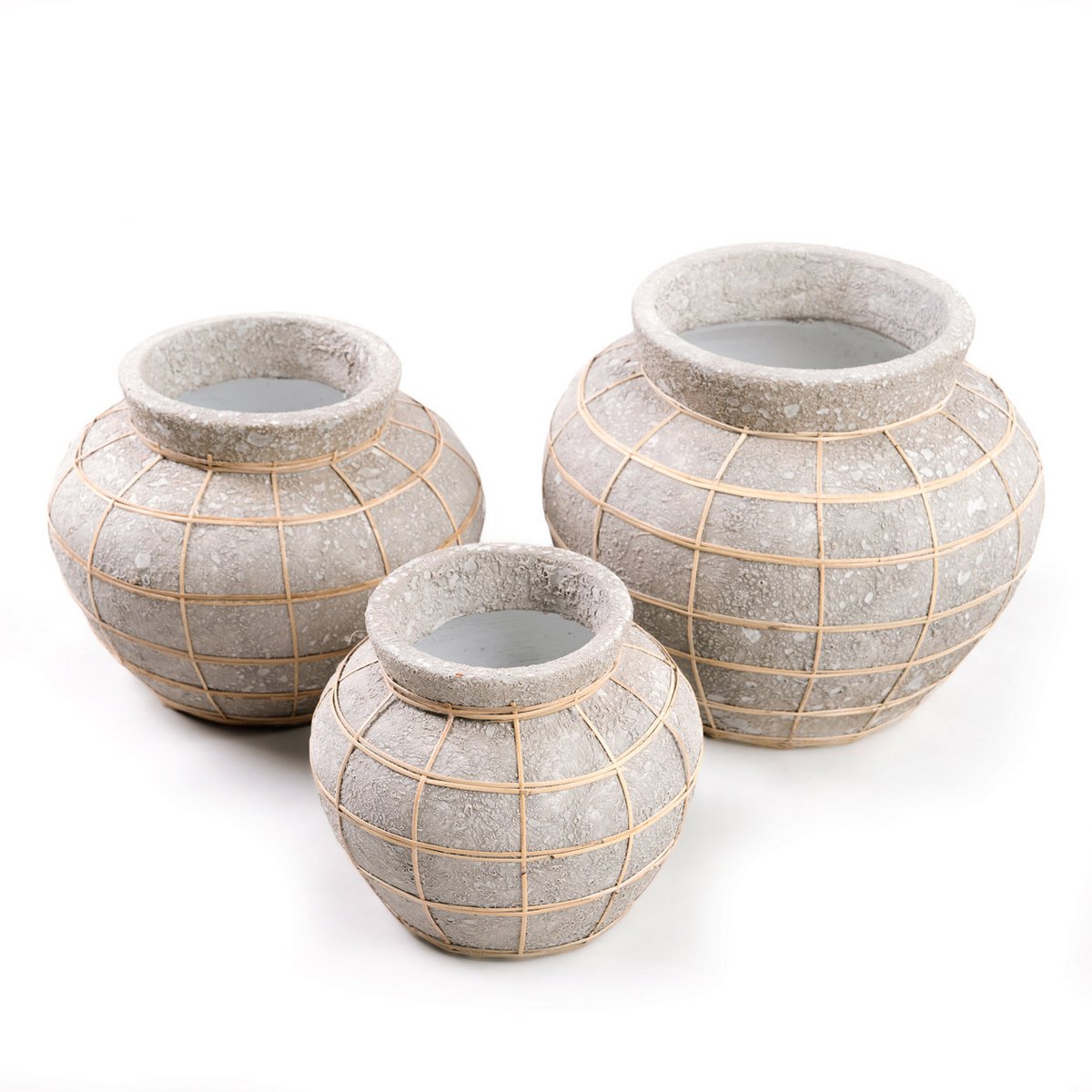 Terrakottavase mit Rattan, naturgrau, groß