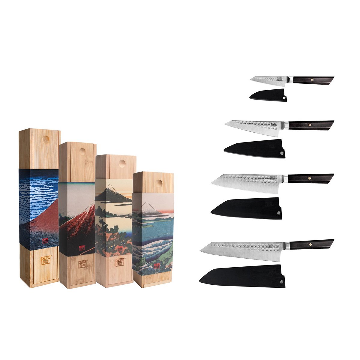 Bunka knife set, 4 pieces - 440C steel with bamboo sheaths