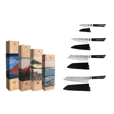 Bunka knife set, 4 pieces - 440C steel with bamboo sheaths