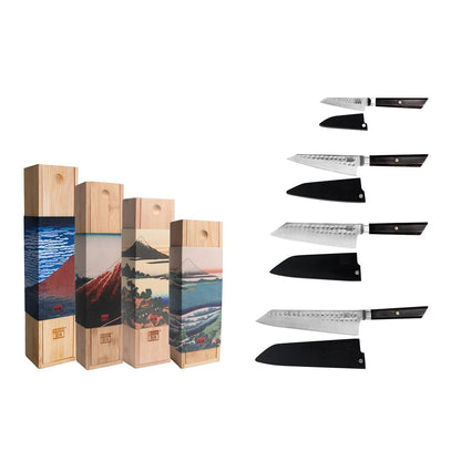 Bunka knife set, 4 pieces - 440C steel with bamboo sheaths