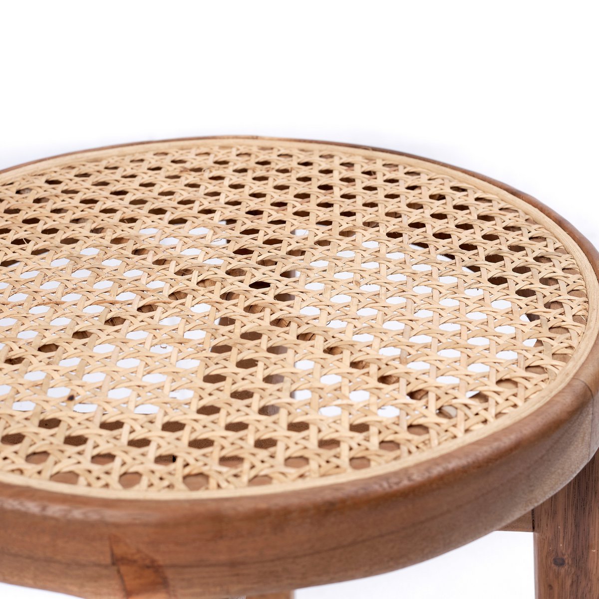 Trembesi & rattan stool CARAMIN Ø35 cm - woven seat