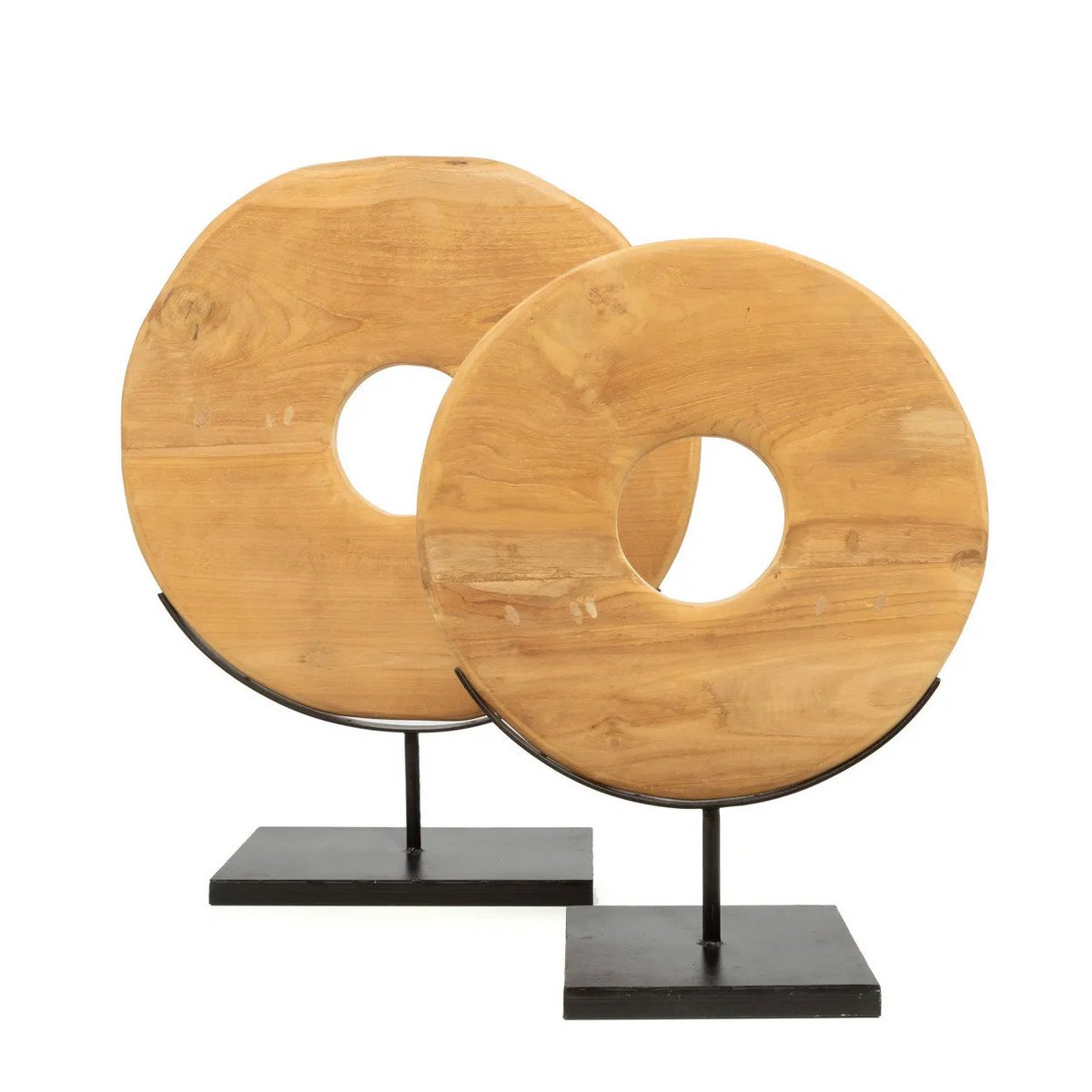 Teak disc on stand - large