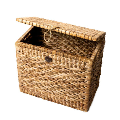 Water hyacinth trunk basket with lid KELANA L – 55×34×50 cm