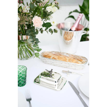 Silver steel butter dish with knife, 18 cm - Pheasant