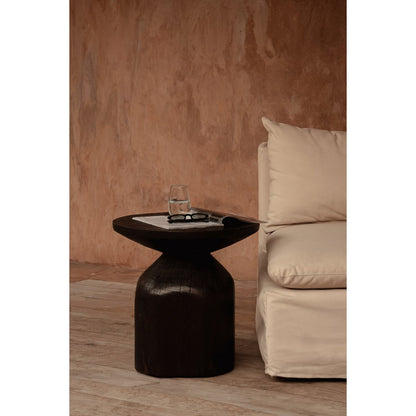 Wood side table, dark walnut, 50 cm - drum form