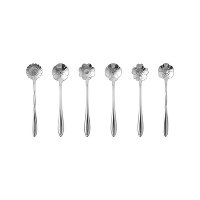 Stainless steel dessert spoons with silver flower, set of 6