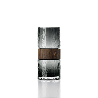 Vase aus Glas & Holz, Dunkelgrau - Mittel