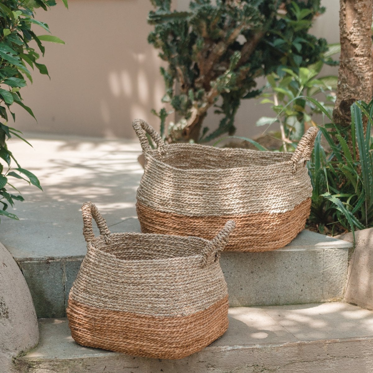 Seagrass & banana fibre basket MAJALENGKA M – brown & beige