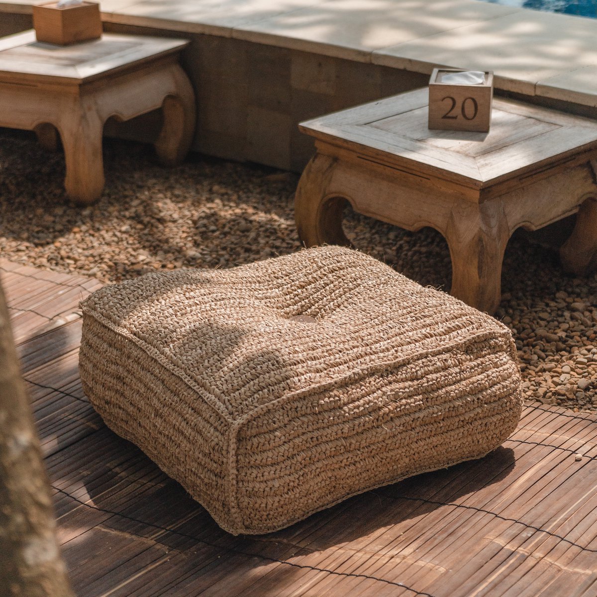 Raffia pouf PADAR 55 × 55 cm - coconut fiber & cotton