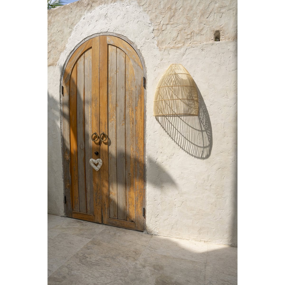 Rattan wall shade, 55 cm - beige semi-conical dome