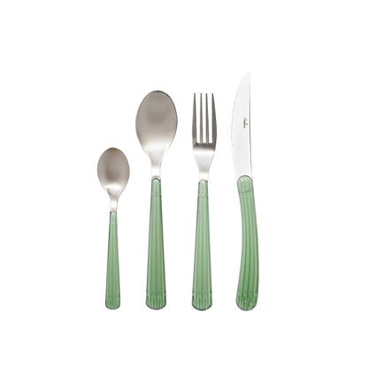 Besteckset aus Edelstahl, 24-teilig, grüner Griff