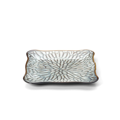 Ceramic square plate, grey-brown, large - Lotus Ice
