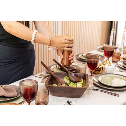Wood serving bowl with silver handles 25×25×8 cm