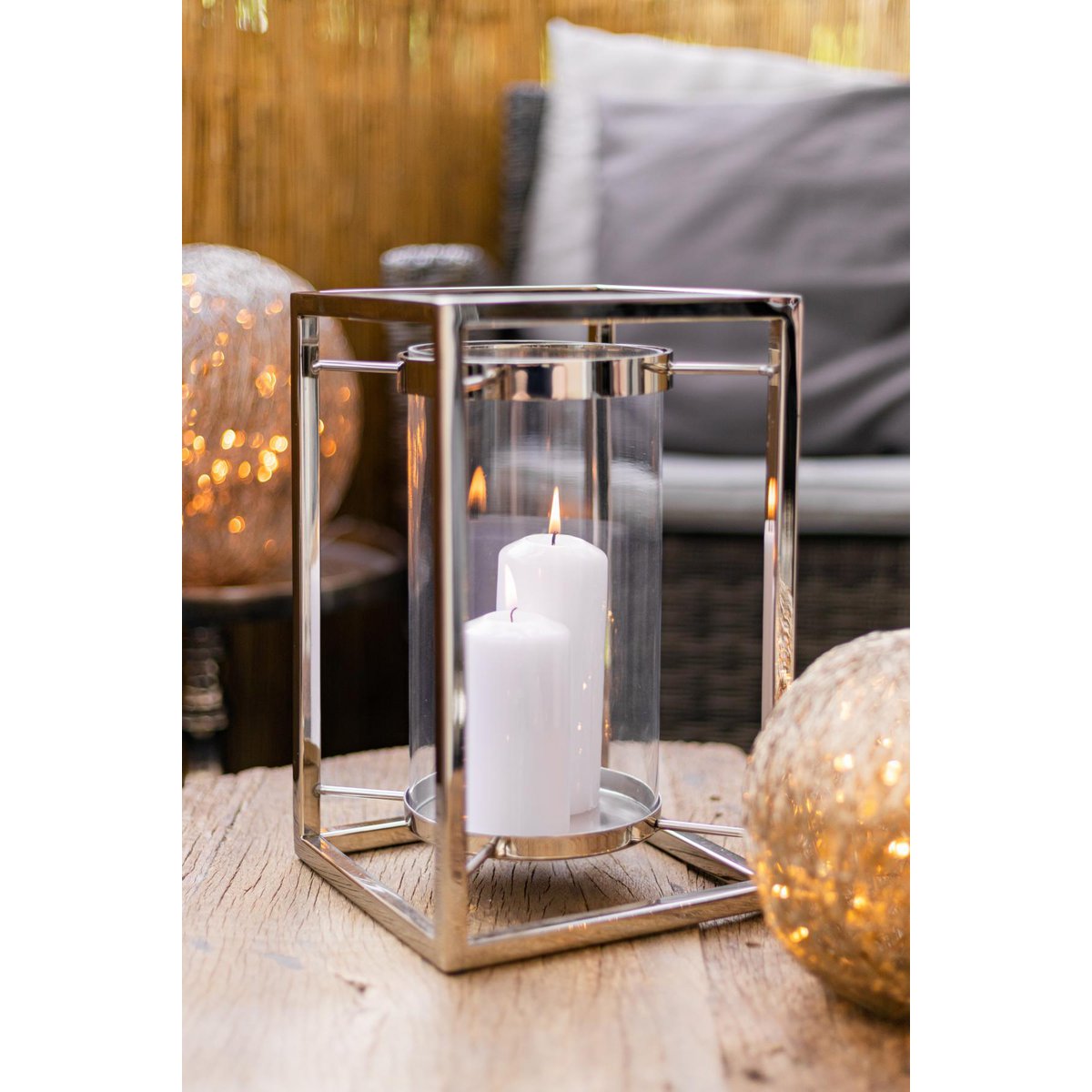Stahllaterne Banu mit Glas, 31 cm hoch