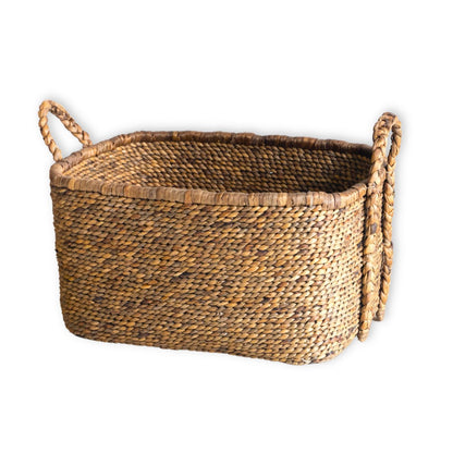 Woven square laundry basket 49×40 cm – beige & brown, 29 cm tall