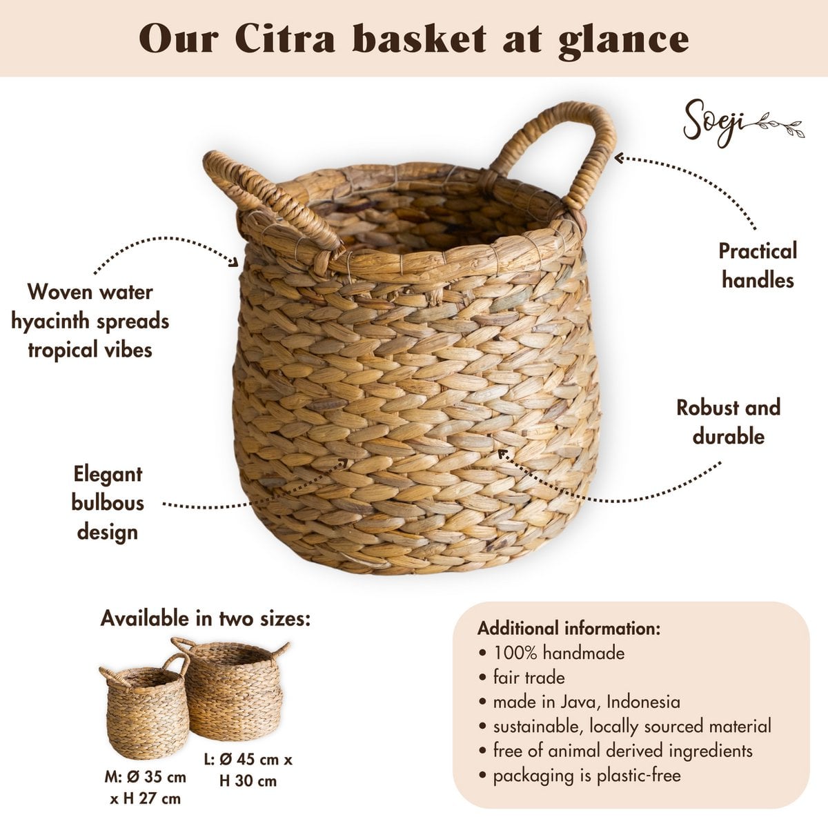 Runder Korb aus geflochtener Jute Ø 35 cm – bauchig beige, 27 cm hoch