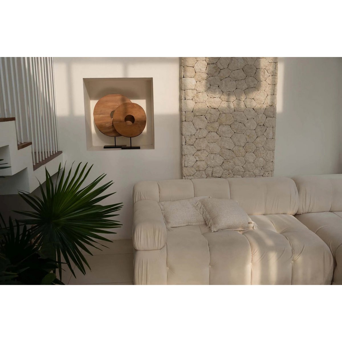 Hand-dyed cotton lumbar cover, 30×50 cm - Cream