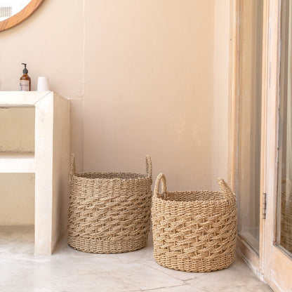 Woven seagrass storage basket 38 cm - beige, M