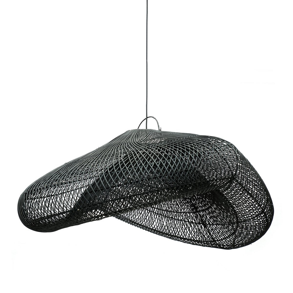 Schwarzer Rattanwolken-Pendelschirm 120 cm XXL - handgewebt