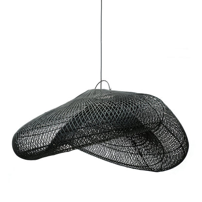 Schwarzer Rattanwolken-Pendelschirm 120 cm XXL - handgewebt