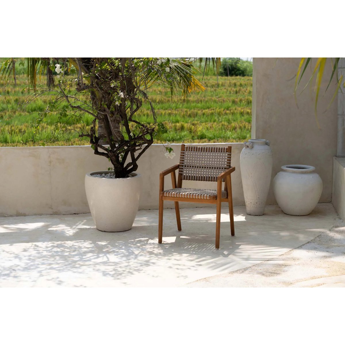 Reclaimed teak armchair - hand-woven cord