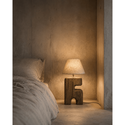 Solid wood table lamp, brown - Small