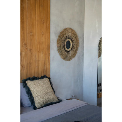 Raffia cushion cover 60×60 cm - natural black, made in Indonesia