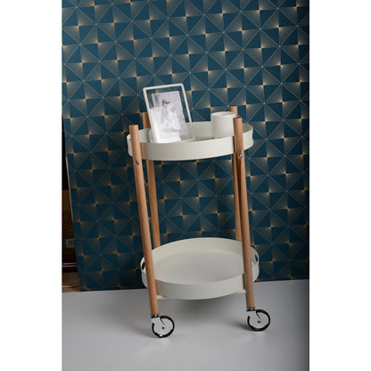 Wood and white rolling trolley, 42 × 69 × 33 cm