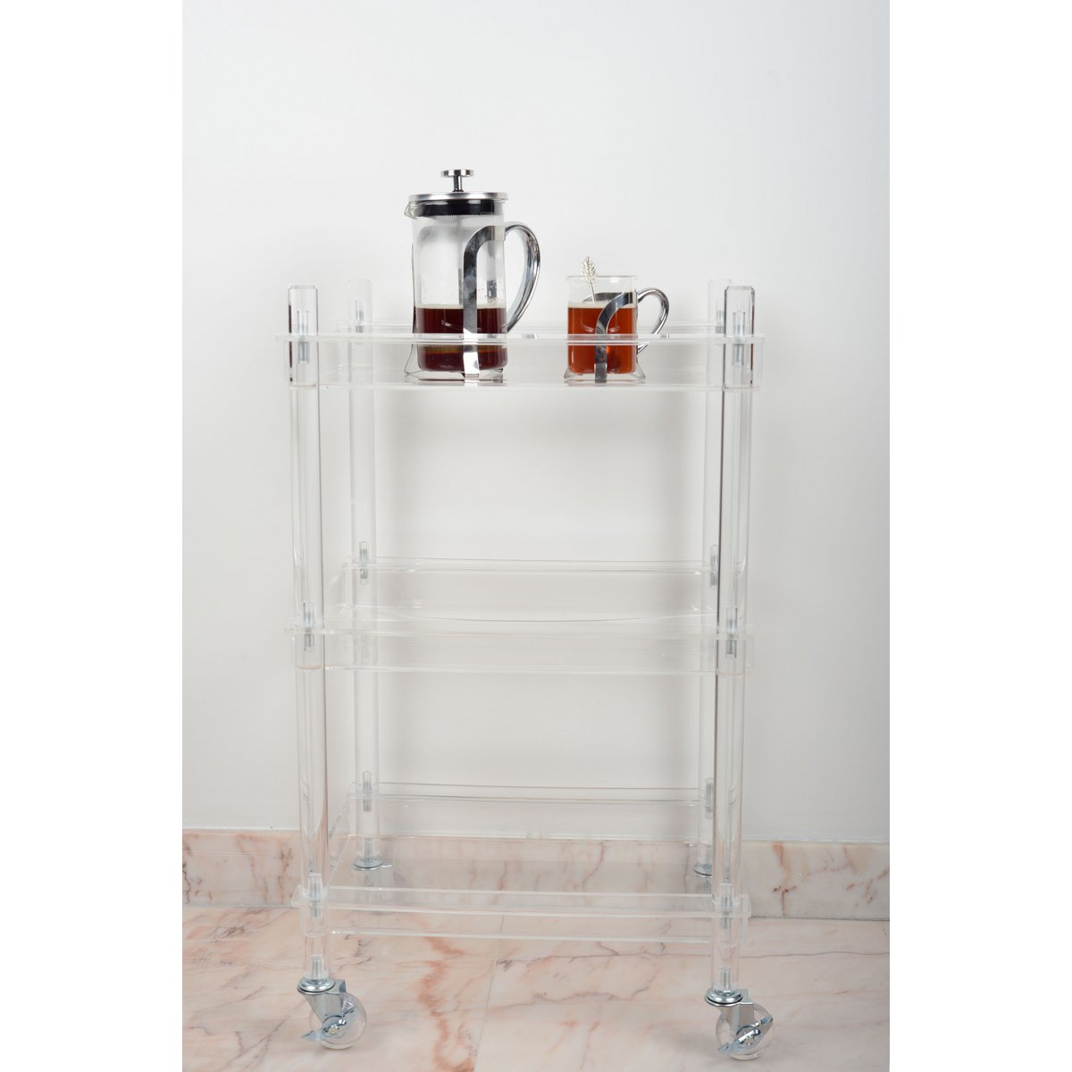 Acrylic rolling cart - 40.5 x 30.5 x 60.5 cm