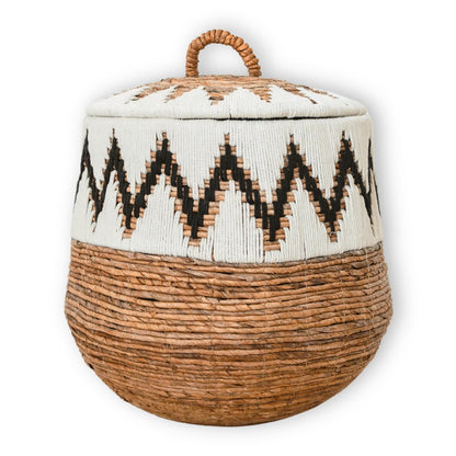 Lidded jute laundry basket L – Ø43 × 45 cm