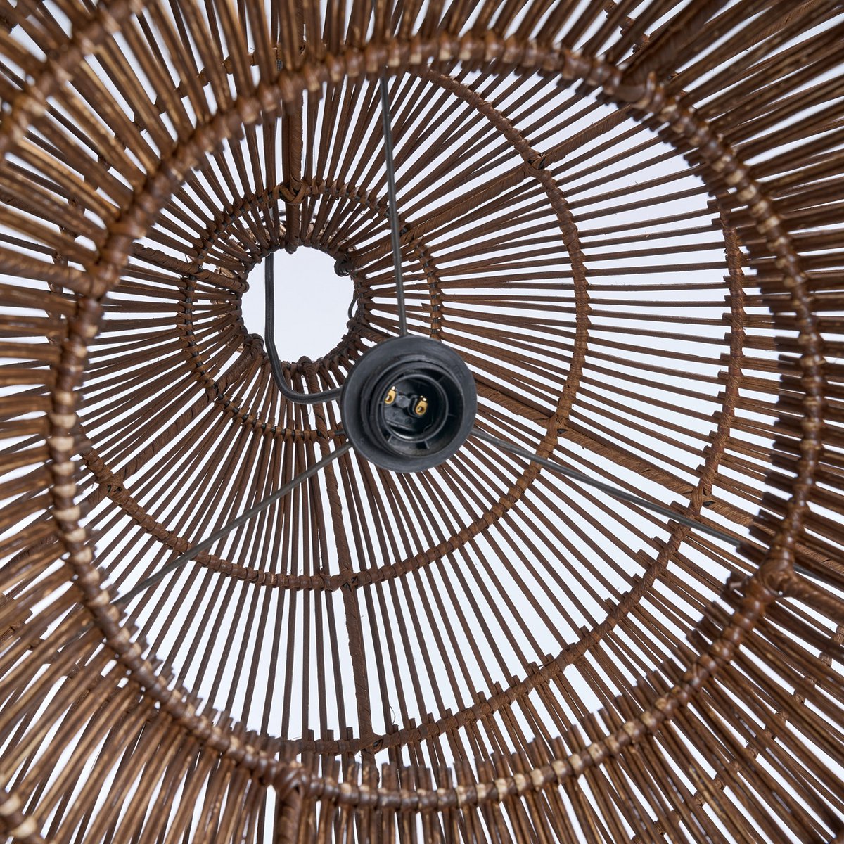 Pendelleuchte aus geflochtenem Rattan, dunkles Nussbaumholz – Mittel