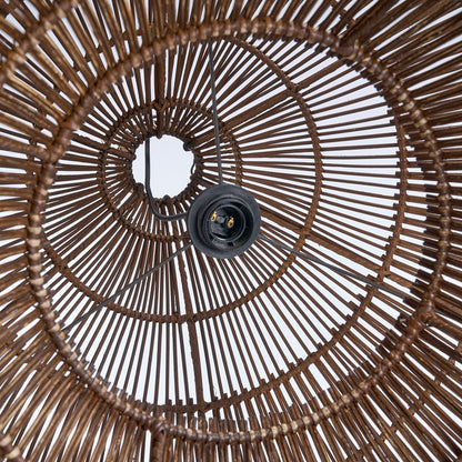 Pendelleuchte aus geflochtenem Rattan, dunkles Nussbaumholz – Mittel