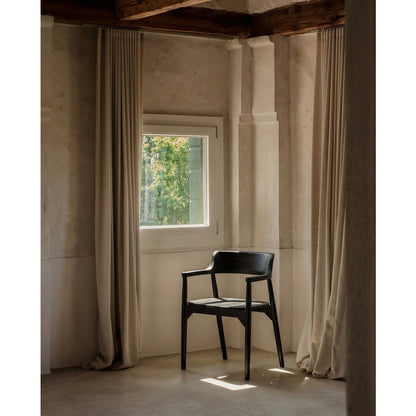 Teak dining chair with arms, black - 80 cm - matte finish